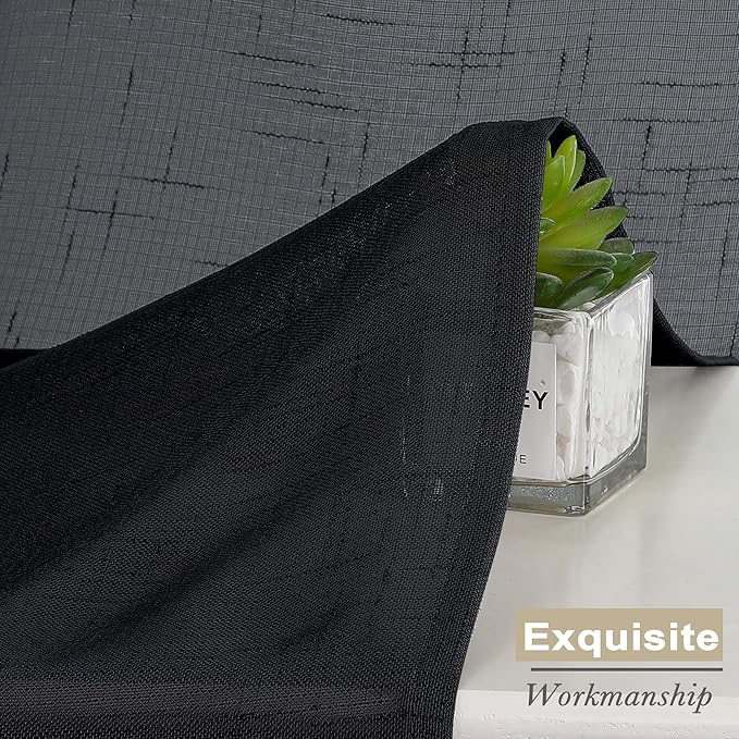 Aiyufeng Kirei Faux Linen Black Sheer Kitchen Valance Curtain 14 Inch Length, Soft Breathable Slub Textured Valance for Small Windows Farmhouse Basement Bedroom, 60X14 Inch, 1 Piece, Black