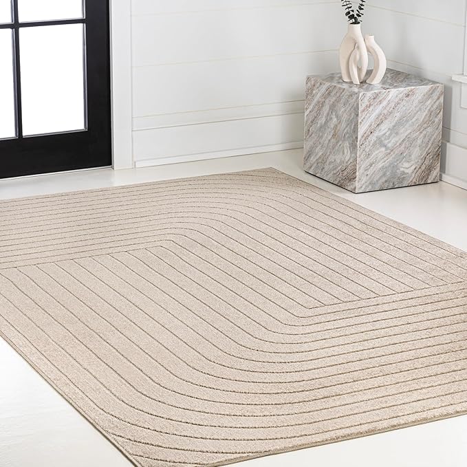 Eyely NCS101E-5 Odense High-Low Minimalist Angle Geometric Beige/Cream 5 ft. x 8 ft. Indoor/Outdoor Area Rug, for Home, Backyard, Patio, Porch, Bedroom, Kitchen, Living Room
