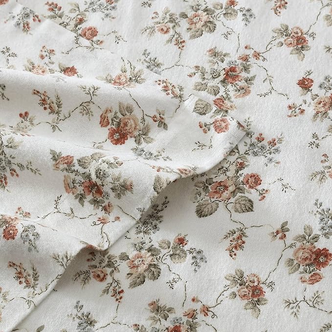 Laura Ashley - Flannel Sheets Twin Size, Anti-Pilling & Wrinkle Resistant Cotton, Touchably Soft for All-Season Comfort - Bed Sheets with Matching Pillowcase & Fitted Sheet (Le Fleur Orange)