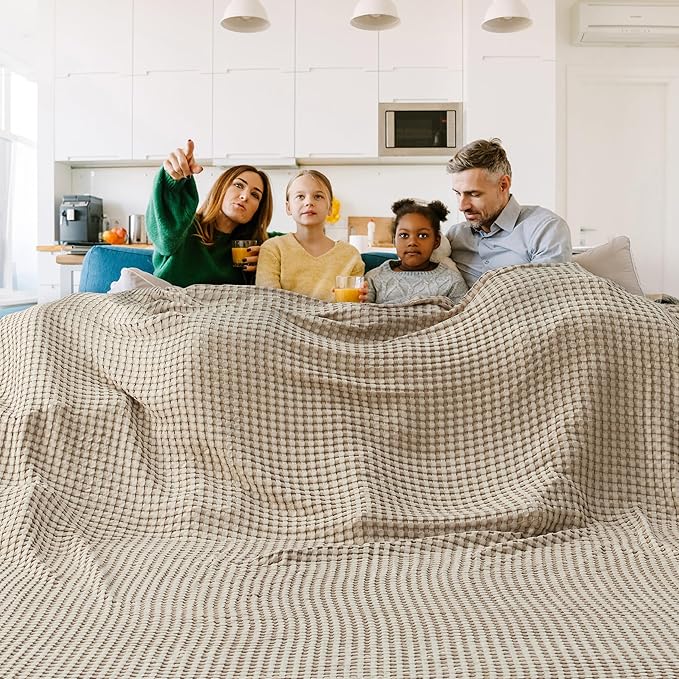Bedsure Cooling Cotton Waffle Oversized King Blanket - Lightweight Breathable Blankets Rayon Derived from Bamboo for Hot Sleepers, Luxury Throws for Bed and Sofa, Taupe, 120x96 Inches