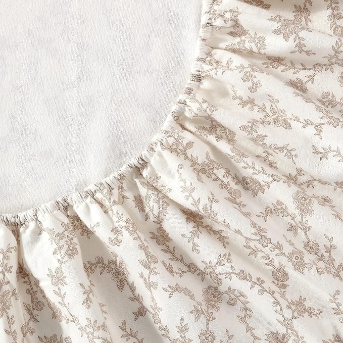Laura Ashley - Flannel Sheets Twin Size, Anti-Pilling & Wrinkle Resistant Cotton, Touchably Soft for All-Season Comfort - Bed Sheets with Matching Pillowcase & Fitted Sheet (Victoria Beige)