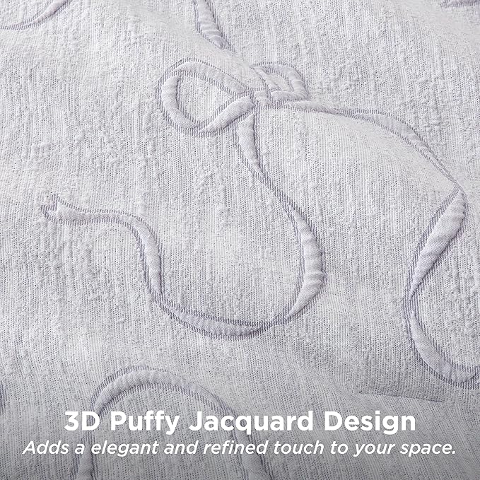Bedsure Queen Size Comforter Set, Light Purple Boho Tufted Bed Set, 3D Puffy Jacquard Bedding Queen Size, 3 Pieces, 1 Farmhouse Shabby Chic Embroidery Comforter with Bow Pattern & 2 Pillow Cases