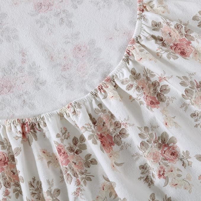 Laura Ashley - Flannel Sheets King Size, Anti-Pilling & Wrinkle Resistant Cotton, Touchably Soft for All-Season Comfort - Bed Sheets with Matching Pillowcases & Fitted Sheet (Lisalee Pink)