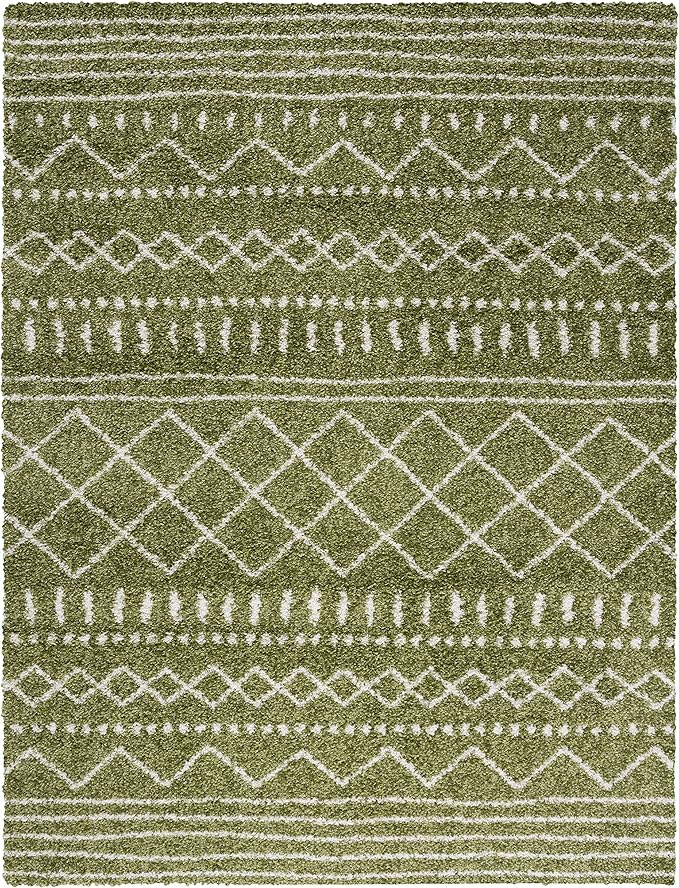 SAFAVIEH Area Rug 8x10 - Arizona Shag Collection - Large - Green & Ivory, Moroccan Design, Non-Shedding & Easy Cleaning, Ultra Plush Thick Pile, Ideal for Living Room, Bedroom, Dining Space (ASG741X)