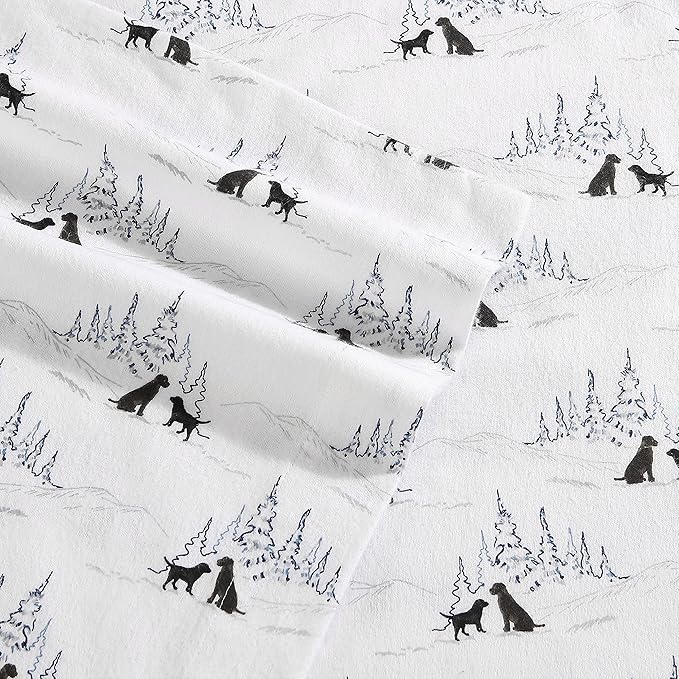 Eddie Bauer - Twin Sheets, Cotton Flannel Bedding Set, Brushed For Extra Softness, Cozy Home Decor (Dog Friends White, Twin)