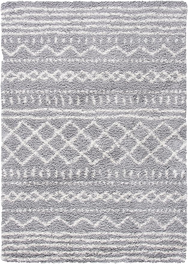 SAFAVIEH Arizona Shag Collection Area Rug - 6' x 8', Grey & Ivory, Non-Shedding & Easy Cleaning, Plush Thick Pile, Ideal for Living Room, Bedroom, Dining Space (ASG741G)