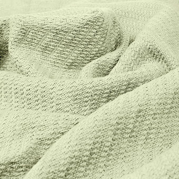 COTTON CRAFT Soft Cotton Thermal Blanket - Plush Herringbone Twill - All Season Luxurious Breathable Skin Friendly Lightweight Cooling Throw Blanket - Sofa Couch Travel Camping Dorm - King Sage