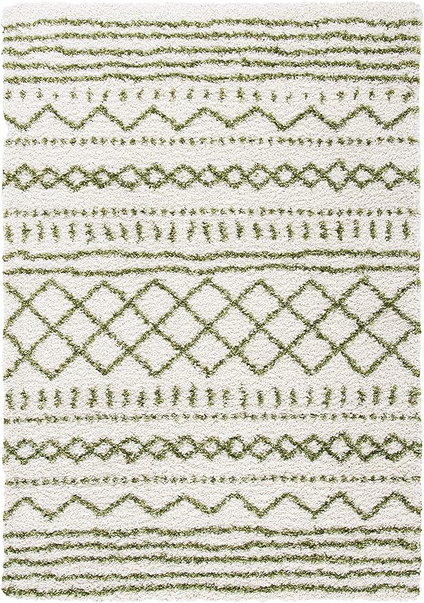 SAFAVIEH Arizona Shag Collection Area Rug - 5'1" x 7'6", Ivory & Green, Moroccan Design, Non-Shedding & Easy Care, 1.6-inch Thick Ideal for High Traffic Areas in Living Room, Bedroom (ASG741Y)