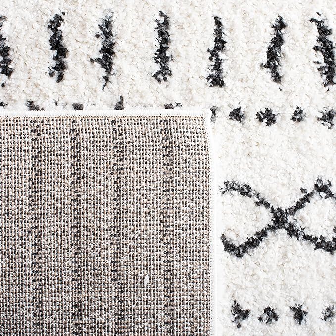 SAFAVIEH Arizona Shag Collection Area Rug - 5'1" Square, Ivory & Black, Moroccan Design, Non-Shedding, 1.6-inch Thick, Ideal for High Traffic Areas in Living Room, Bedroom (ASG741Z-5SQ)