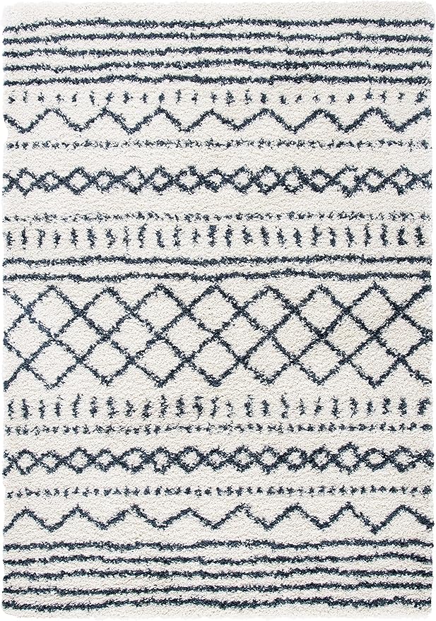 SAFAVIEH Arizona Shag Collection Area Rug - 6'7" x 9'2", Ivory & Slate, Moroccan Design, Non-Shedding & Easy Care, 1.6-inch Thick Ideal for High Traffic Areas in Living Room, Bedroom (ASG741M)
