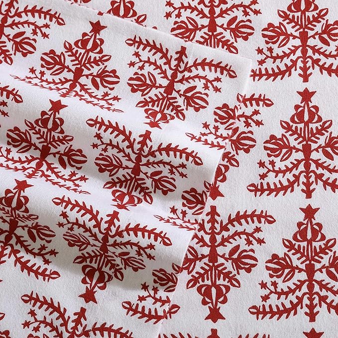 Eddie Bauer - Flannel Sheets Twin Size, Anti-Pilling & Wrinkle Resistant Cotton, Touchably Soft for All-Season Comfort - Bed Sheets with Matching Pillowcase & Fitted Sheet (Jolly Trees Red)