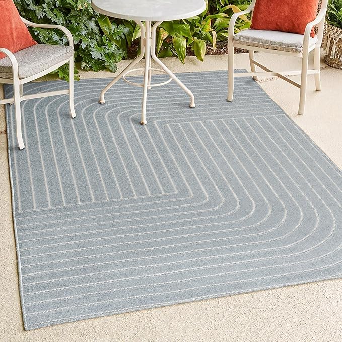Eyely NCS101F-5 Odense High-Low Minimalist Angle Geometric Light Blue/Cream 5 ft. x 8 ft. Indoor/Outdoor Area Rug, for Home, Backyard, Patio, Porch, Bedroom, Kitchen, Living Room