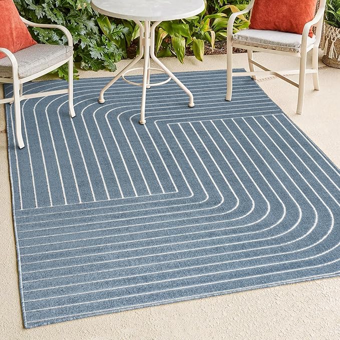 Eyely NCS101D-5 Odense High-Low Minimalist Angle Geometric Dark Blue/Cream 5 ft. x 8 ft. Indoor/Outdoor Area Rug, for Home, Backyard, Patio, Porch, Bedroom, Kitchen, Living Room