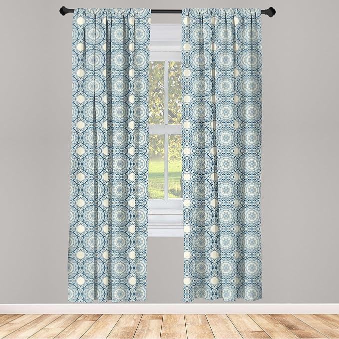 Ambesonne Circle Pattern Window Curtains, Wavy Bold Strokes Style Ornate Mandala Like Symmetrical Motif, Lightweight Decor 2-Panel Set with Rod Pocket, Pair of - 28" x 63", Petrol Blue Cream