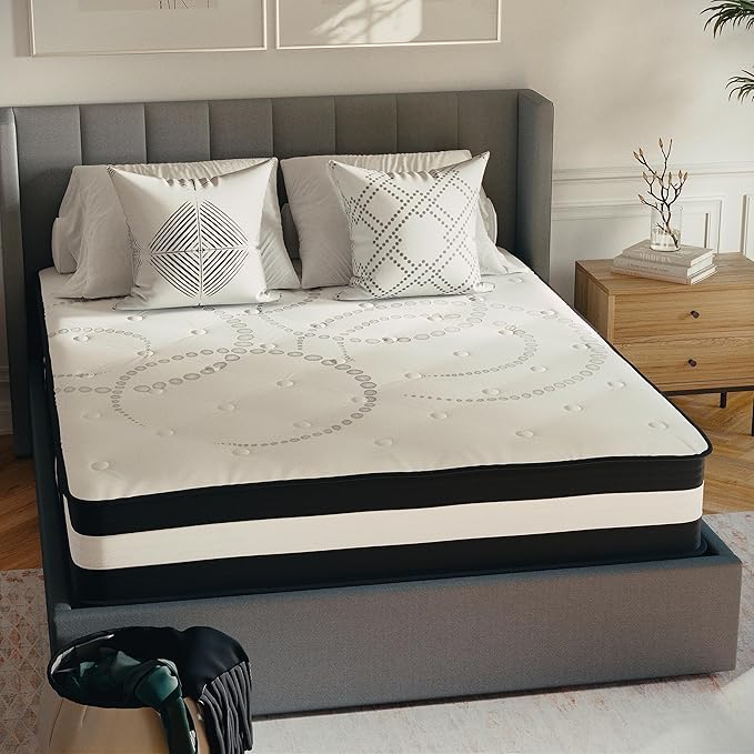Flash Furniture Capri Comfortable Sleep 12" Hybrid Pocket Spring and Foam Mattress, Foam Pocket Spring Hybrid Mattress for Pressure Relief, Queen