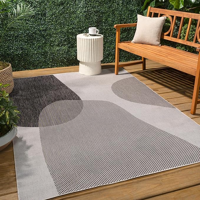 JONATHAN Y Geometric Organic Shapes Indoor Outdoor Area Rug 4X6 Cream/Black, Zia Modern for Backyard, Patio, Porch, Easy-Cleaning, High Traffic, Pet-Friendly, Non-Shedding (TSN306A-4)
