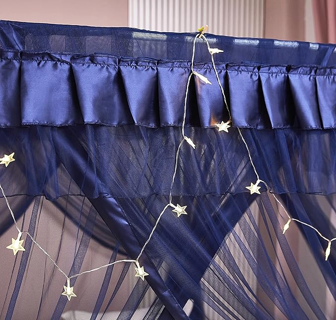 Mengersi Canopy Bed Curtains Bed Canopy Royal Luxurious Cozy Drapes Netting- Elegant Bed Sheer Bedroom Decoration Accessories for Adults(Navy Blue,Queen)