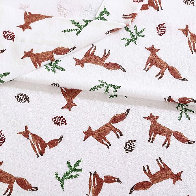 Eddie Bauer- Twin Sheet Set, Cotton Flannel Bedding Set, Brushed for Extra Softness, Cozy Home Décor (Fox Trail Orange, Twin)