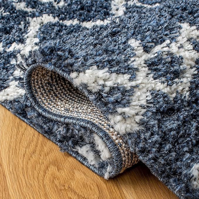 SAFAVIEH Arizona Shag Collection Area Rug - 5'1" x 7'6", Slate Blue & Ivory, Moroccan Design, Non-Shedding & Easy Care, 1.6-inch Thick Ideal for High Traffic Areas in Living Room, Bedroom (ASG741L)