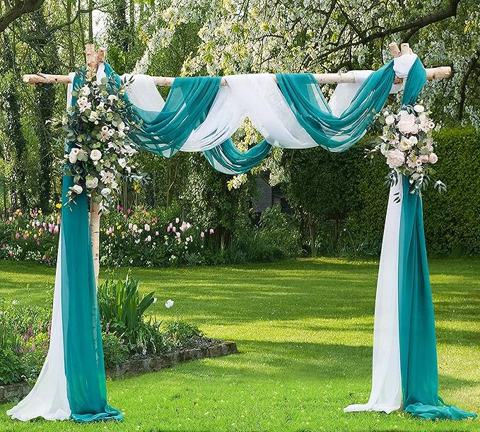 LinenZone Teal Window Scarf Valance in 144 Inch Size. Use Window Scarves as Canopy Bed or Backdrop Curtains, Curtain Scarf, or Sheer Fabric for Draping. (Amazing 55 x 144, Teal)