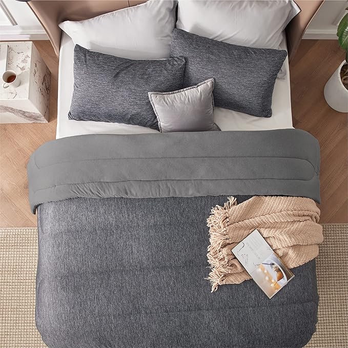 Bedsure Queen Comforter Set - Cooling and Warm Bed Set, Dark Grey Reversible Bedding for All Season, 3 Pieces, 1 Queen Size Comforter (88"x88") and 2 Pillow Cases(20"x26")