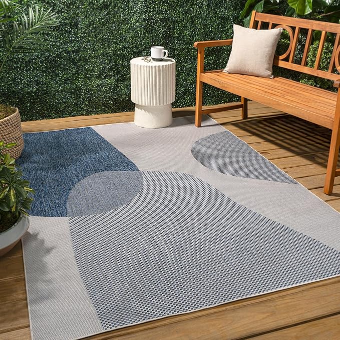 JONATHAN Y Geometric Organic Shapes Indoor Outdoor Area Rug 4X6 Cream/Navy, Zia Modern for Backyard, Patio, Porch, Easy-Cleaning, High Traffic, Pet-Friendly, Non-Shedding (TSN306B-4)