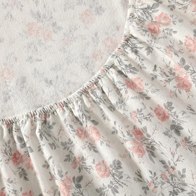Laura Ashley - Flannel Sheets King Size, Anti-Pilling & Wrinkle Resistant Cotton, Touchably Soft for All-Season Comfort - Bed Sheets with Matching Pillowcases & Fitted Sheet (Rosalie Grey)