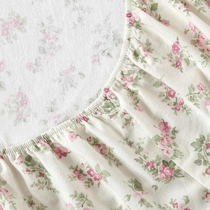 Laura Ashley Home | Flannel Collection | Premium Ultra Soft Cozy Lightweight Cotton Flannel Bedding Sheet Set, Wrinkle, Anti-Fade, Stain Resistant & Hypoallergenic, Twin, Audrey Pink (201589)