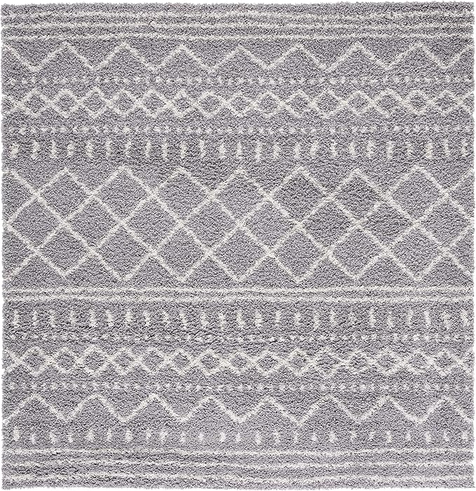 SAFAVIEH Arizona Shag Collection Area Rug - 5'1" Square, Grey & Ivory, Moroccan Design, Non-Shedding & Easy Care, 1.6-inch Thick Ideal for High Traffic Areas in Living Room, Bedroom (ASG741G)