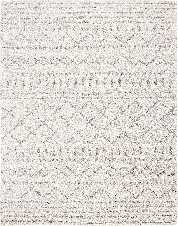 SAFAVIEH Arizona Shag Collection X-Large Area Rug - 11' x 15', Ivory & Beige, Moroccan Design, Non-Shedding & Easy Care, 1.6-inch Thick Ideal for High Traffic Areas in Living Room, Bedroom (ASG741A)