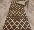 Custom Size Cut to Length Moroccan Trellis Design Runner Rug Mat For Wide Long Hallways with Non-Slip Rubber Backing, Better Traction for Pets, Prevent Slippage, Trellis Brown, 31 inch X 13 feet
