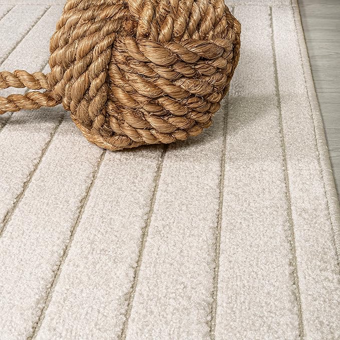 Eyely NCS101A-7SQ Scandinavian Odense Minimalist Angle Geometric Indoor Rug, Pet Friendly, Non-Shedding, Stain Resistant, Easy-Cleaning, Ivory/Cream, 7' Square, Indoor/Outdoor, Area Rug