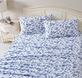 Laura Ashley - Flannel Sheets Queen Size, Anti-Pilling & Wrinkle Resistant Cotton, Touchably Soft for All-Season Comfort - Bed Sheets with Matching Pillowcases & Fitted Sheet (Emelisa Blue)