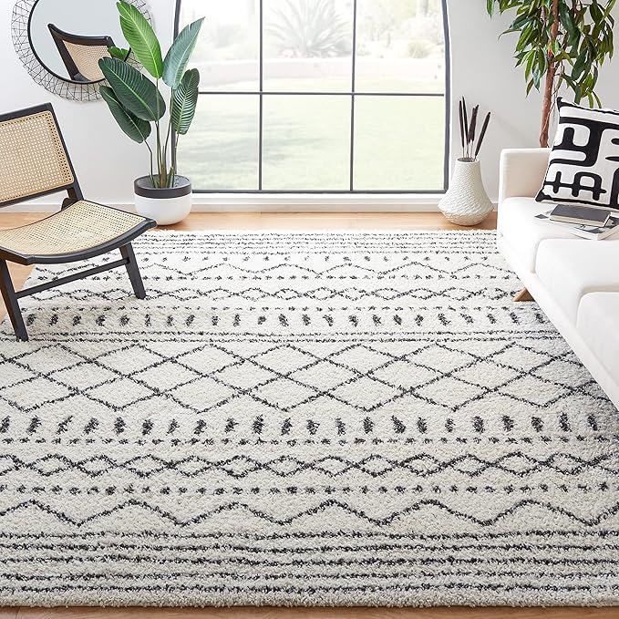 SAFAVIEH Arizona Shag Collection Area Rug - 10' x 14', Ivory & Black, Moroccan Design, Non-Shedding & Easy Care, 1.6-inch Thick Ideal for High Traffic Areas in Living Room, Bedroom (ASG741Z)