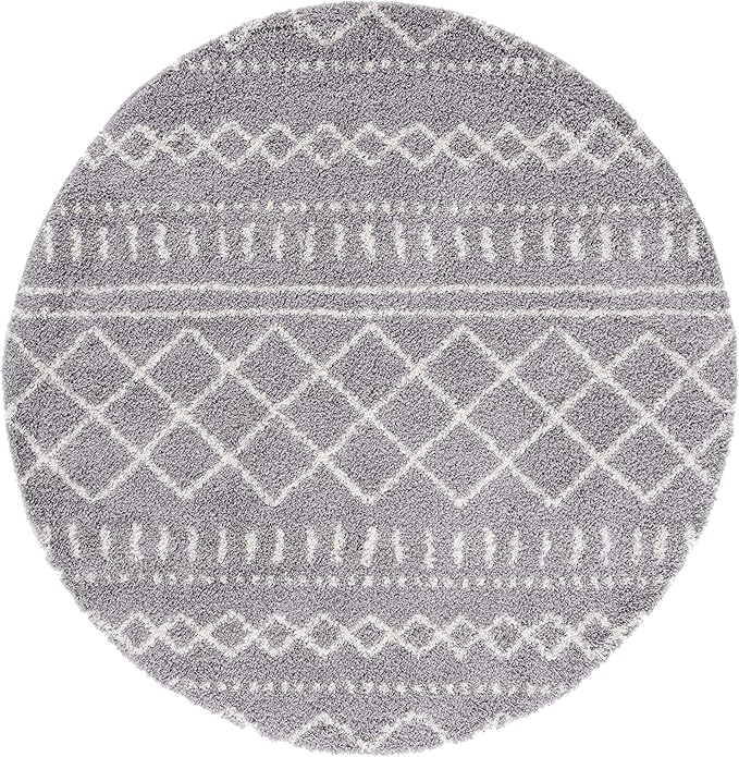 SAFAVIEH Arizona Shag Collection Area Rug - 5'1" Round, Grey & Ivory, Moroccan Design, Non-Shedding & Easy Care, 1.6-inch Thick Ideal for High Traffic Areas in Living Room, Bedroom (ASG741G)