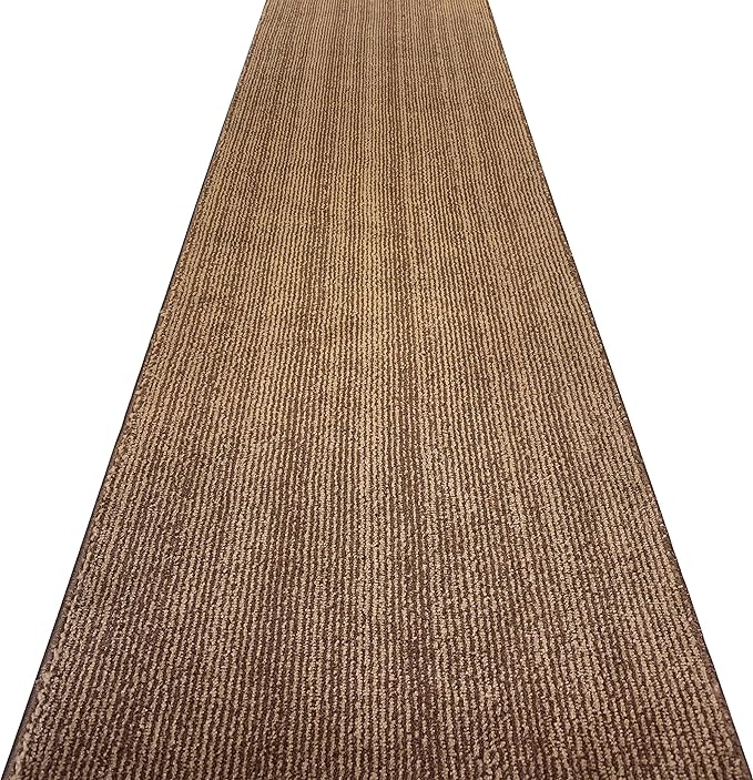 Custom Length Cut to Size Wide Width Carpet Runner Rug for Hallways, Slip Resistant Latex Rubber Backed, 31 inch Wide X Customized Length, Stripe Brown, 31 inch X 30 feet