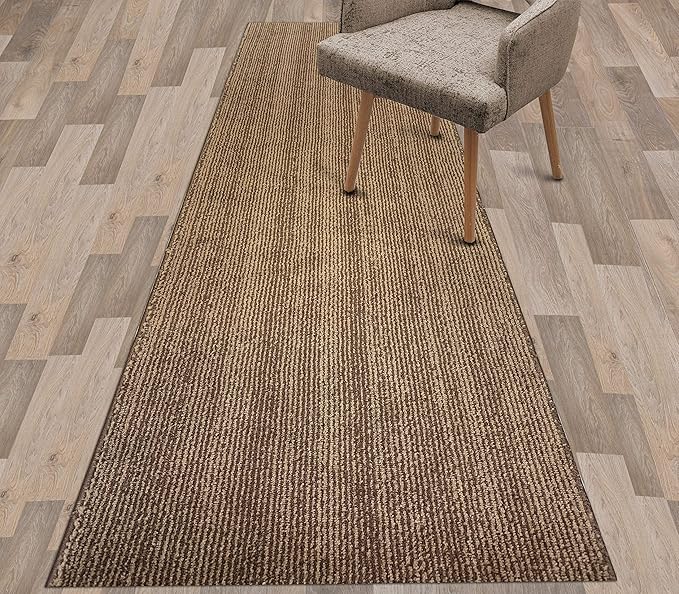 31 inch Wide Hallway Runner Rug, Custom Size, Non-Slip, Modern Scandinavian, Stripe Brown, 8 ft, Flexible Length Options