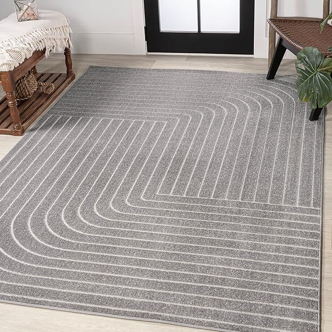 Eyely NCS101B-3 Scandinavian Odense Minimalist Angle Geometric Indoor Area Rug, Modern, Contemporary, Coastal, Bohemian, Bedroom, Kitchen, Living Room, Non Shedding, Gray/Ivory, 3' x 5'