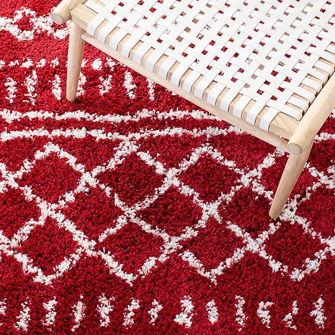 SAFAVIEH Arizona Shag Collection Area Rug - 5'1" x 7'6", Red & Ivory, Moroccan Design, Non-Shedding & Easy Care, 1.6-inch Thick Ideal for High Traffic Areas in Living Room, Bedroom (ASG741Q)