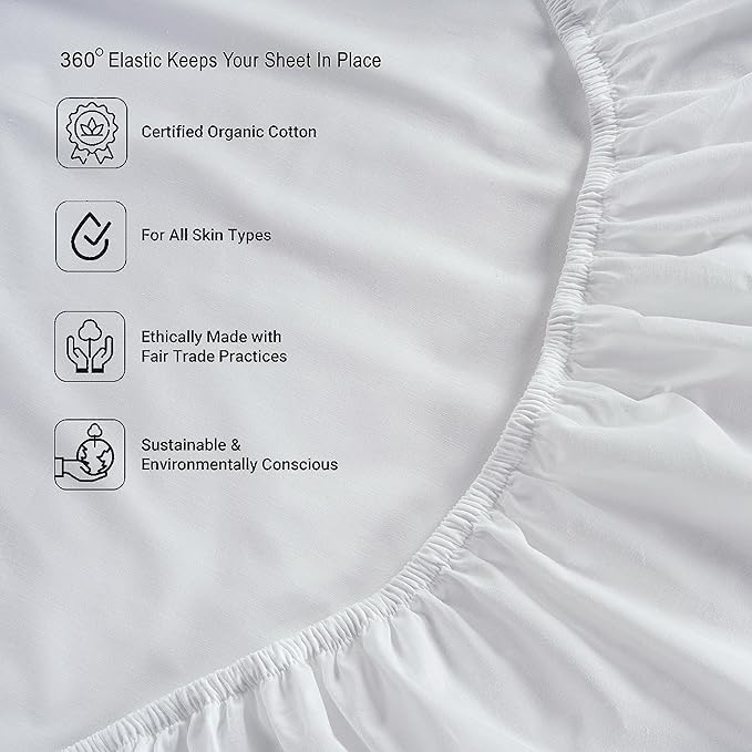 LANE LINEN 100% Organic Cotton White Twin XL Sheets Set, 3-Piece Pure Organic Cotton Percale Sheet, Extra Long Twin Sheets, Ultra Soft Bedding Sheet, Fits Mattress Upto 15" Deep - White (2Pack)