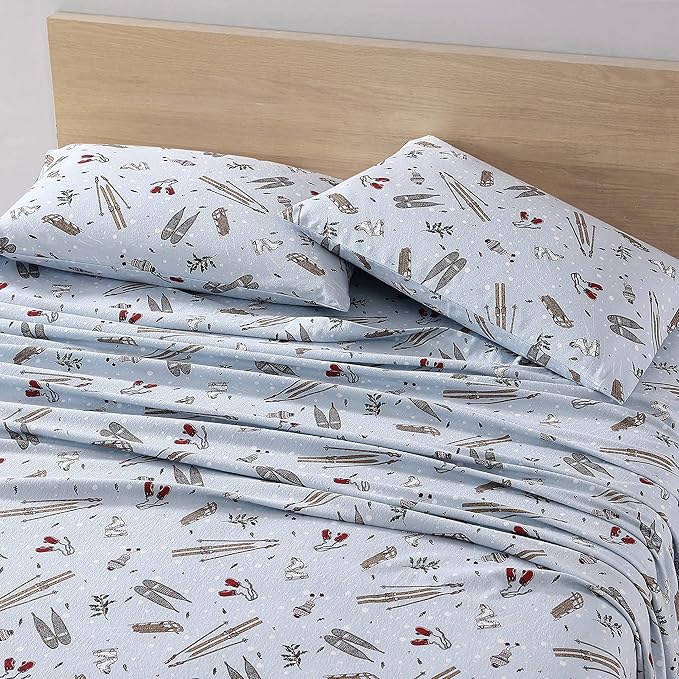 Eddie Bauer - Full Sheets, Cotton Flannel Bedding Set, Brushed For Extra Softness, Cozy Home Decor (Snow Days, Full)