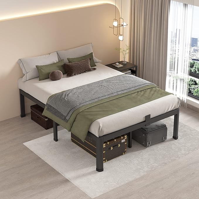 MAF 14 Inch Queen Metal Platform Bed Frame with Round Corner Legs, 3000 LBS Heavy Duty Steel Slats Support, Noise Free, No Box Spring Needed, Easy Assembly