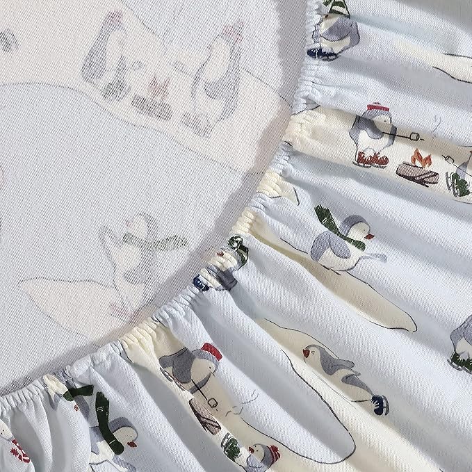 Eddie Bauer - Full Sheets, Cotton Flannel Bedding Set, Brushed For Extra Softness, Cozy Home Decor (Skating Penguin, Full)