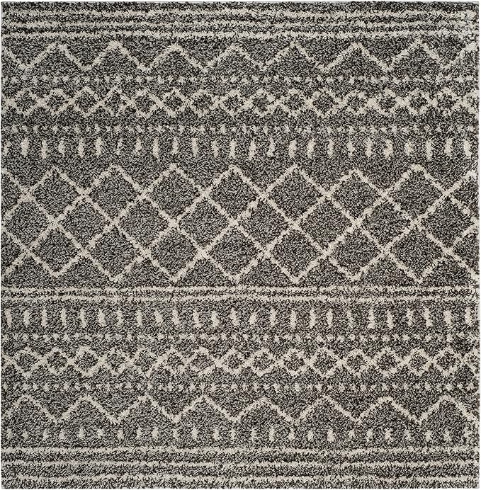 SAFAVIEH Arizona Shag Collection Area Rug - 10' Square, Charcoal/Beige, Geometric Design, Plush 1.6 Inch Thick Ideal for High Traffic Areas in Living Room, Bedroom, Dining (ASG741B)