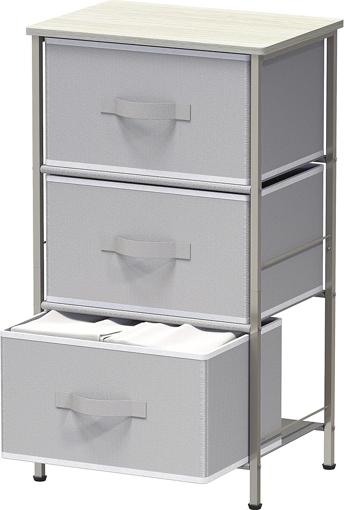 Simple Houseware 3 Drawer Nightstand Dresser with Wood Top, Grey