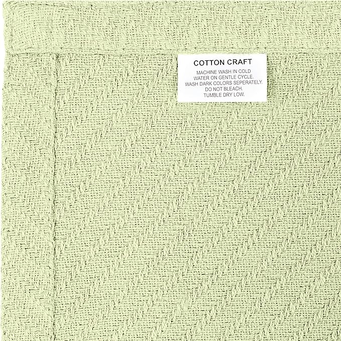 COTTON CRAFT Soft Cotton Thermal Blanket - Plush Herringbone Twill - All Season Luxurious Breathable Skin Friendly Lightweight Cooling Throw Blanket - Sofa Couch Travel Camping Dorm - King Sage