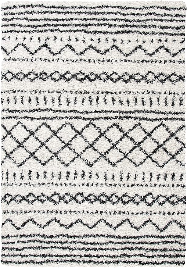 SAFAVIEH Arizona Shag Collection Area Rug - 6' x 8', Ivory & Black, Non-Shedding & Easy Cleaning, Plush Thick Pile, Ideal for Living Room, Bedroom, Dining Space (ASG741Z)