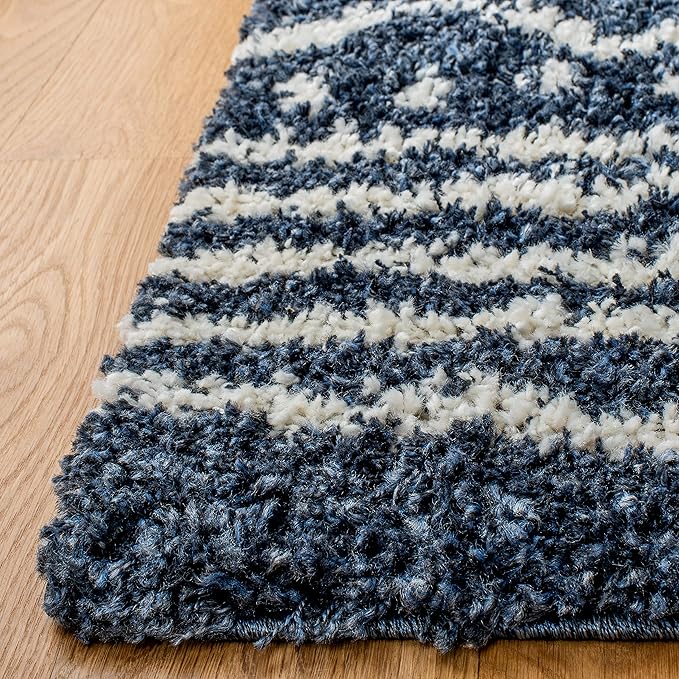 SAFAVIEH Arizona Shag Collection Area Rug - 10' x 14', Slate Blue & Ivory, Moroccan Design, Non-Shedding, 1.6-inch Thick, Ideal for High Traffic Areas in Living Room, Bedroom (ASG741L-10)