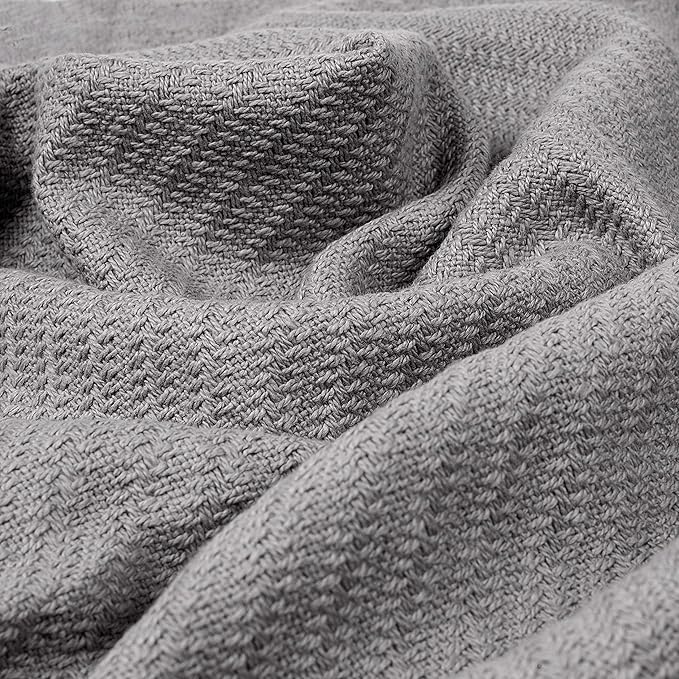 COTTON CRAFT Soft Cotton Thermal Blanket - Plush Herringbone Twill - All Season Luxurious Breathable Skin Friendly Lightweight Cooling Throw Blanket - Sofa Couch Travel Camping Dorm - Full Queen Grey