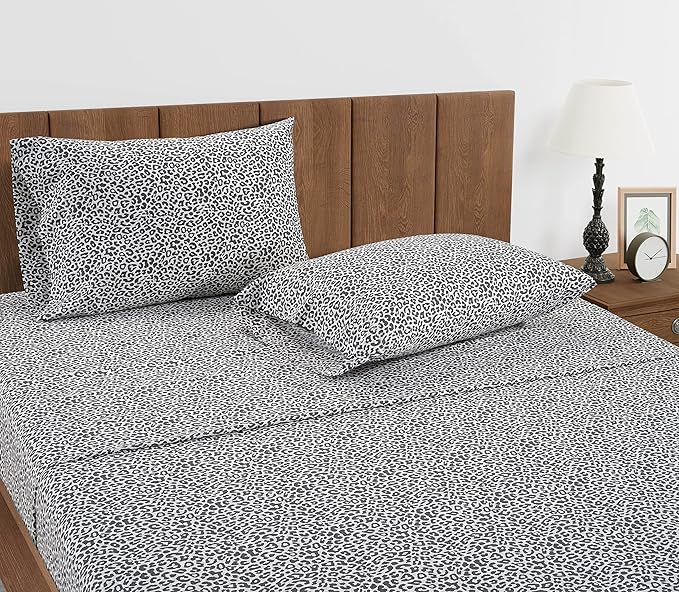 LANE LINEN 100% Organic Cotton Sheets Queen, 4-Piece Bed Sheets Queen Size Cotton, Luxury Sheets, Percale Weave,Breathable Bed Sheets Queen Size Deep Pockets Fits Upto 15" - Chetah Charcoal